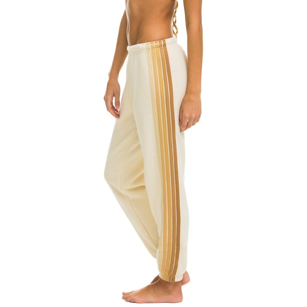 Aviator Nation 5 STRIPE SWEATPANTS - VINTAGE WHITE // TAN